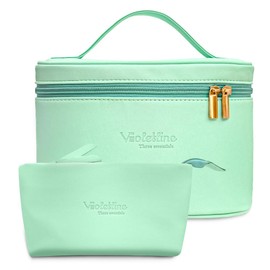 Violetline Travel Cosmetic Bag for Women, PU Leather Cosmetic Bag Set of 2, Waterproof, Large Makeup Bag with Handle (Turquoise makeup bag)