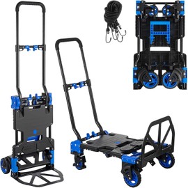 Hihone Foldable 2 in 1 Hand Truck, 330 LBS Capacity Hand Dolly with 4 Wheels, Folding Hand Truck with Retractable Handle for Moving