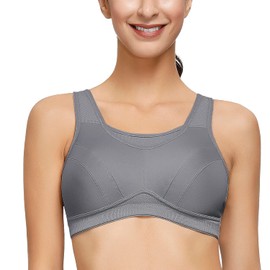 Deyllo Women's Sports Bra, Strong Hold Large Sizes Sports Bra for Fitness Running Yoga., gray