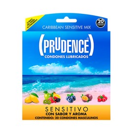 Prudence Sabor y Aroma Caribbean, Sabores Mora, Mango, Maracuyá, Frambuesa y Tutti Frutti, Caja con 20 Condones