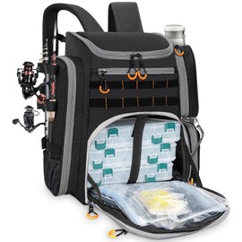 LASUK Fishing Backpack with 2 Rod Holders Tackle Box, 41/25L Water-resistant Fishing Tackle Bag Storage Fishing Gear and Equipment