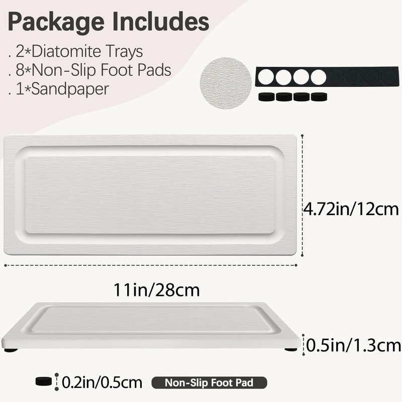2 PCS Fast-Drying Stone Trays for Bathroom Sink & Kitchen