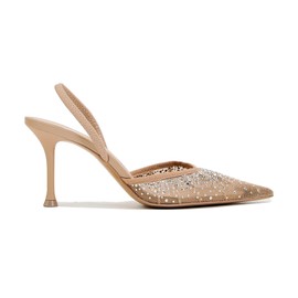 ATBELL Women's Mesh Slingback Heels Pointed Toe Sparkly Rhinestone Kitten Heel Pumps Slip On Wedding Party Shoes