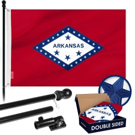UD_G128 Combo Pack: 6 Ft Tangle Free Aluminum Spinning Flagpole (Black) & Arkansas AR State Flag 3x5 Ft, Double ToughWeave Serie