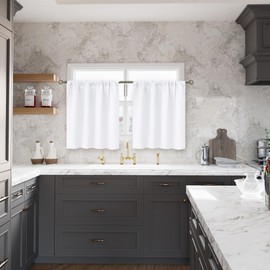 BGment White Short Curtains 30 Inches Length for Small Window - Rod Pocket Privacy Drapes for Kitchen Over Sink Bathroom Basement Cafe, 2 Panels, 42 x 30 Inch