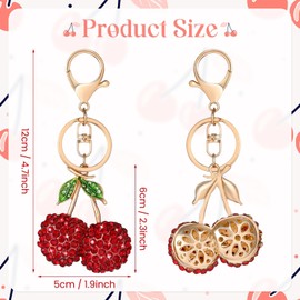 Moguri Sparkling 3D Cherry Keyring, Red Bag Charm with Crystals, Elegant Keyring for Women, Ideal for Handbags, Purses, Backpacks and Car Keys, red