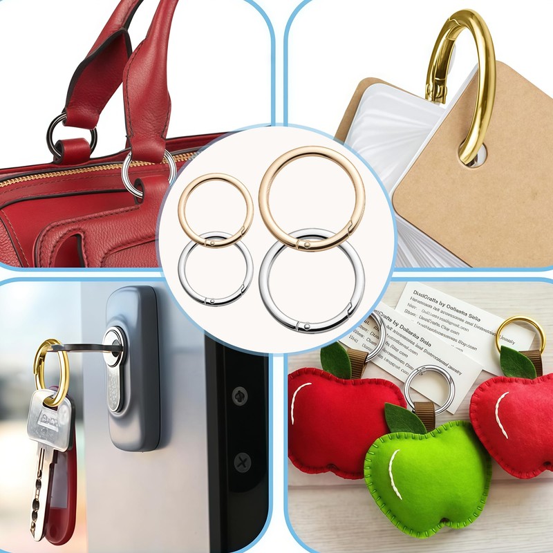 Keeshibao Round Carabiner Clips,1 Inch Spring O Rings,Silver Metal Key