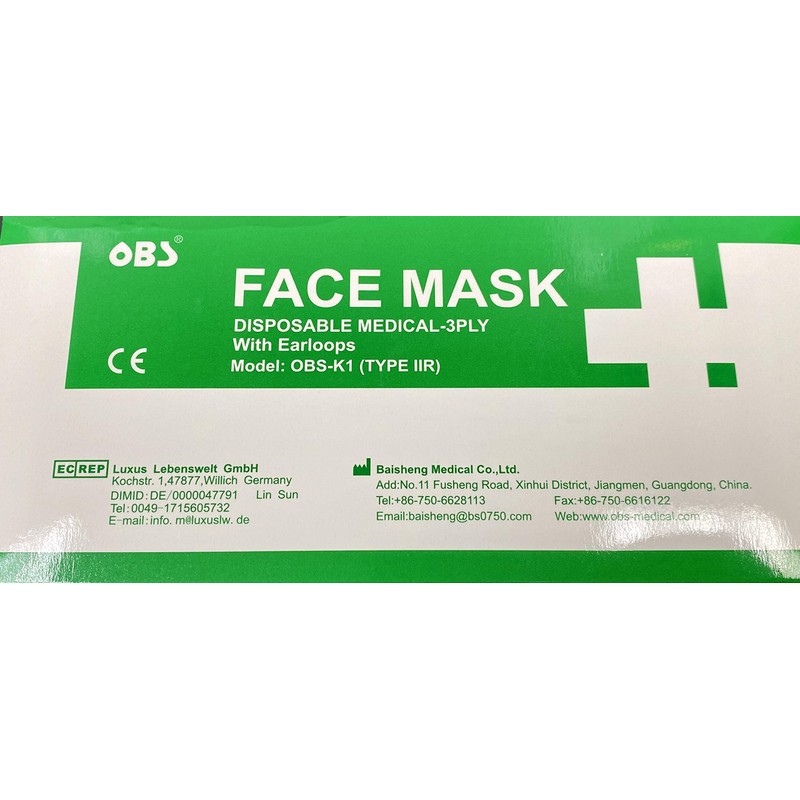 Disposable 3-ply (LEVEL 2) (Type IIR) Face Masks with Soft