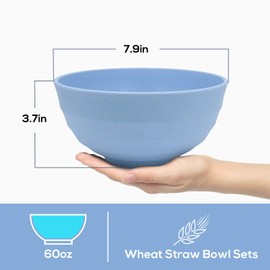 Numkey 60 oz [Set Of 6] Large Cereal Bowls, Wheat Straw Bowls, Salad bowls, Soup bowls, Unbreakable Oversized Bowl Dishwasher & Microwave Safe BPA Free Cereal Bowls for kitchen (Multicolor)