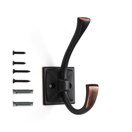 khtumeware Wall Hooks,2 Pack Coat Hooks Hardware Towel Hooks for Hanging Coats Double Oil Rubbed Bronze Robe Hooks Wall Mounted with Screws for Key, Towel, Bags, Cup.