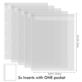 5 Pack A4 Size Plastic Binder Pockets,4 Holes Waterproof PVC Folders Loose Leaf Bag forBudgeting Loose Leaf Bags Planner Insert Pouches Photo,Document, Stamp & Die Storage Bills Organizer（2 Grid ）