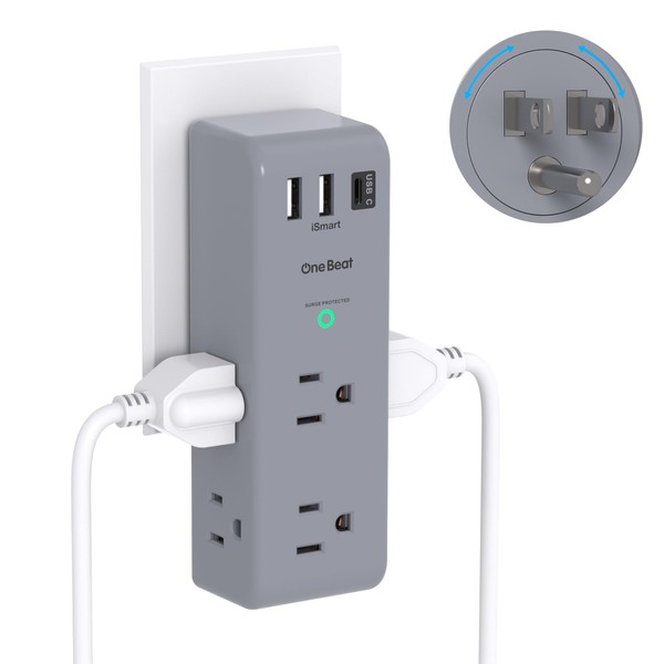 Surge Protector Outlet Extender - with Rotating Plug, 6 AC