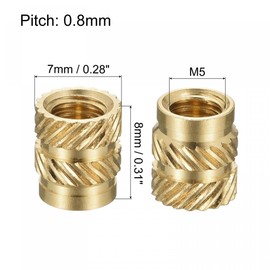 TOP-VIGOR 60Pcs M5 Threaded Knurled Insert Nuts, M5 x 8mm x 7mm OD 3D Printing Brass Nuts, Female Threaded Inserts Brass Heat Set Insert Embedment Nut for 3D Printing