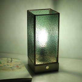 MQYXH Small Tiffany Stained Glass Touch Table Lamp Desk Night Light 3-Way Dimmable Accent Lighting Green Diamond Style