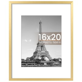 upsimples 16x20 Picture Frame, Display Pictures 11x14 with Mat or 16x20 Without Mat, Wall Hanging Poster Frame, Gold, 1 Pack
