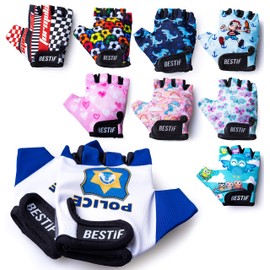 Bestif Children's Cycling Gloves for Boys and Girls, Fingerless Cycling Gloves, Half Finger, Hook and Loop, Gel Padding, multicolour, S/M