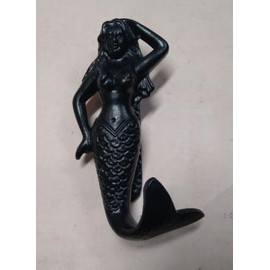 Vintage Beach House Ocean Entry Door Knocker Cast Iron Large Mermaid Black