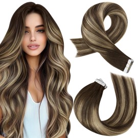 Moresoo Tape Extensions Real Hair Balayage Brown with Caramel Blonde Invisible Tape-In Extensions Real Hair 50 cm Hair Extensions Real Hair Tape in Extensions 50 g Pieces #4/27/4