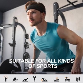 Tumurup Sweatband Forehead, Sports Headband Men Women Sweat Absorption Breathable Headbands Non-Slip Sweatbands Head Elastic Hair Band for Running Tennis Gym 3 Pieces Black