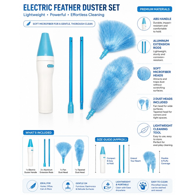 Electric Spin Duster for Household Cleaning – Adjustable Microfiber Dust
