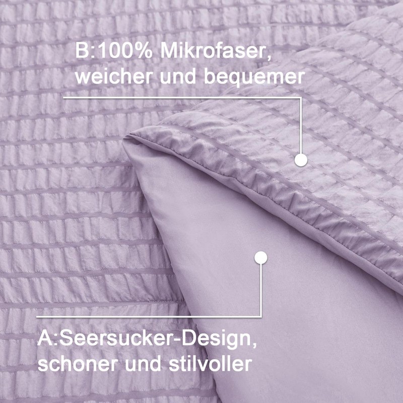 Freyamy Seersucker Bed Linen 135 x 200 cm 2-Piece Purple