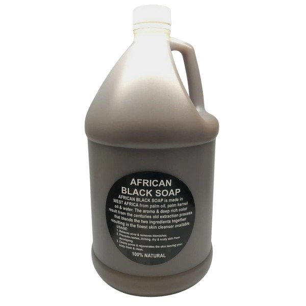 Liquid African Black Soap 1 Gallon - 100% Pure Natural Organic From Ghana | Body Wash, Face Cleanser, Hair Shampoo & Hand Soap Bulk