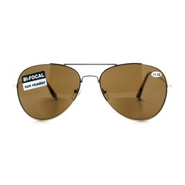 PASTL Bifocal Magnification Lens Sunglasses Unisex Classic Aviator Tinted Reader Gold