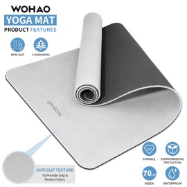WOHAO Extra Thick 8mm Yoga Mat, 72"x28" Two-Sided Non-Slip Exercise Mat, Non-Toxic & Odorless with Carrying Strap for Yoga, Pilates, Home Gym (Gray+Black, 183 * 70 * 0.8cm)