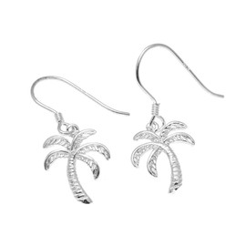 925 Sterling silver rhodium plated Hawaiian palm tree wire hook earrings