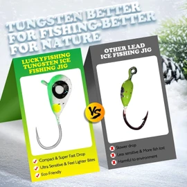 LUCKYFISHING Tungsten Ice Fishing Jigs Ice Fishing Lures Glow in Dark 1/16oz (1.85g) Crappie Lures Ice Fishing Gear for Panfish Walleye Crappie Ice Fishing Gift 60pcs Ice Fishing Kit