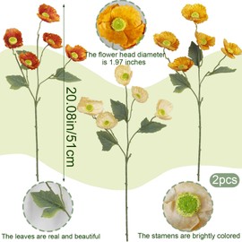 CITYES 6 Pcs Poppies Flowers Artificial Poppy Silk Flowers with Stem Faux Poppies Artificial Flower Bulk Fake Flowers Bouquet for Wedding Home Party Table Centerpiece Arrangement Cemetery Indoor Decor