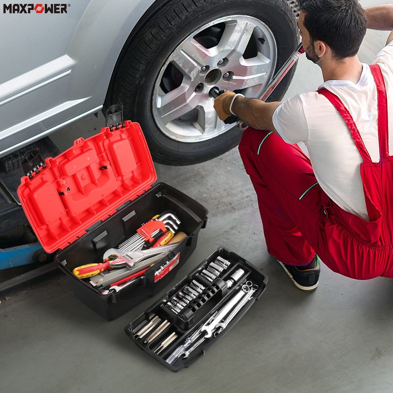 MAXPOWER Tool Box 15-Inch, Plastic Tool Boxes with Removable Tray