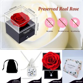 Preserved Red Real Rose Necklace Birthday Gifts for Women Her Mom Wife Girlfriend Grandma on Valentines Mothers Day Christmas Anniversary Mom Birthday Anniversaries Gift
