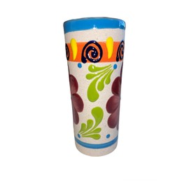 Mi Pueblo 4 Mexican Clay Cups, Flower Design, Clay Party Cups, Vasos Mexicanos De barro, (Made In Mexico) (Large)(15oz)