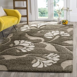 SAFAVIEH Florida Shag Collection SG459 Floral Non-Shedding Living Room Bedroom Dining Room Entryway Plush 1.2-inch Thick Area Rug, 3'3" x 5'3", Smoke / Beige