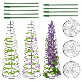 WNJ 3-Pack Pea Trellis Green Bean Trellis for Garden, Sugar Snap Tower with Pole, Stretchable to 53.6 Inch, Metal Climbing Plant Grow Cage Stand for Cucumber Vine Vegetables Indoor Outdoor