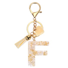 PATIKIL Alphabet Initial Letter Keychain, Resin Cute Keychains with Tassel Heart Letter F Pendant Charm for Women Key Purse Handbag Backpack Bag Accessories, Beige