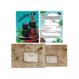 Limonia 12 Invitation Cards with 12 Envelopes for 5th Children's Birthday Party Invitation Set Birthday Girls Children Boys Boys Boys Teens Pirate Treasure Adventure Expedition Pirate Ship
