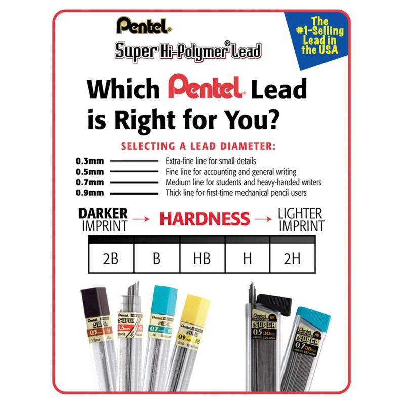 Pentel® Super Hi-Polymer® Leads, 0.7 mm, HB, 12 Leads Per