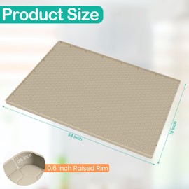 FORWOS Waterproof Under Sink Mat 34" x 19", Silicone Cabinet Liner, Rubber Protector for Kitchen and Bathroom, Keeps Cabinets Clean, Dry, and Organized (Khaki)