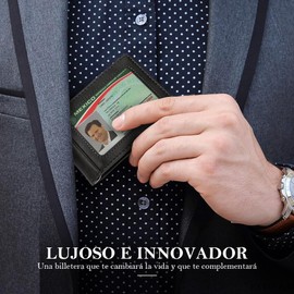 Carteras para Hombre con Dinero Clip, Carteras para Caballero RFID Bloquean, Carteras de Cuero con 11 Ranura para Tarjeta Crédito, Billetera de Bifold Cartera con Transparente ID de Bolsillo (Negro)