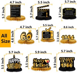Back in 1964 Black and Gold Table Honeycomb Centerpieces Happy 60th Birthday Table Toppers Table Decorations 60th Gifts for Girls Women 60th Birthday Party Bday Supplies Gold