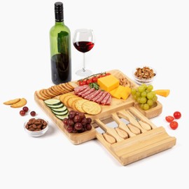 DECOMIL - Bamboo Cheese Board and Knife Set, Charcuterie Board Set, Cheese Board and Cutlery Set, Cheese Cutting Board,%100 Bamboo and Durable