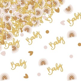 Baby Shower Decoration Girls, Pack of 60 Baby Shower Confetti Birthday Table Decoration with 4 Patterns, Baby Shower Decoration Confetti, Baby and Boho Rainbow Confetti for Baby Shower, Gender Reveal