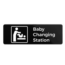 Baby Changing Station Sign, Durable ABS Plastic with Full Adhesive Backing, Sign for Restroom Door or Wall, 3x9"