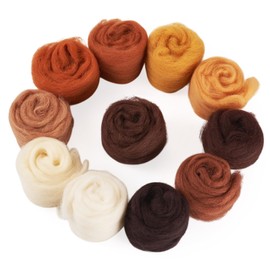 Boutigem 11 Colors 55G Brown Needle Felting Wool Roving, DIY Craft Spinning Fibre Wool Roving for Needle Felting, Chunky Handmade Yarn for Beginners DIY Hand Spinning, Weaving and Blending