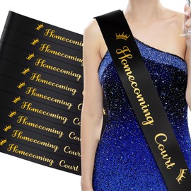 12 Pcs Homecoming Court Sashes Satin Sash with Gold Print Sashes for Pageants Homecoming Party Dance Graduation Party Wedding Birthday Decorations Accessories (Black)