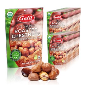 Galil Organic Roasted Chestnuts Pack of 24 Shelled & Ready to Eat Chestnuts - Gluten Free, Vegan, Organic, Non-GMO, Kosher Snacks - Great for Baking, Cooking & Turkey Stuffing 3.5oz Bags
