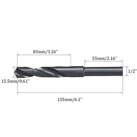 15.5mm Reduced Shank Drill Bit, 1/2” Shank High Speed Steel Twist Drill Bit HSS 9341 for Aluminum Plate Copper Wood Stainless Steel
