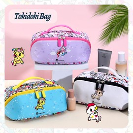 Tokidoki Unicorno Travel Makeup Bag,Large Capacity Open Flat Toiletry Bag Cosmetic Pouch with Handle and Divider Cartoon Portable Makeup Pouch (Colorful)